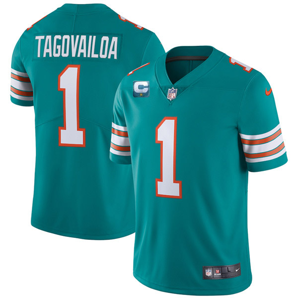 Men's Miami Dolphins #1 Tua Tagovailoa 2022 Aqua With 1-star C Patch Color Rush Limited Stitched Jersey